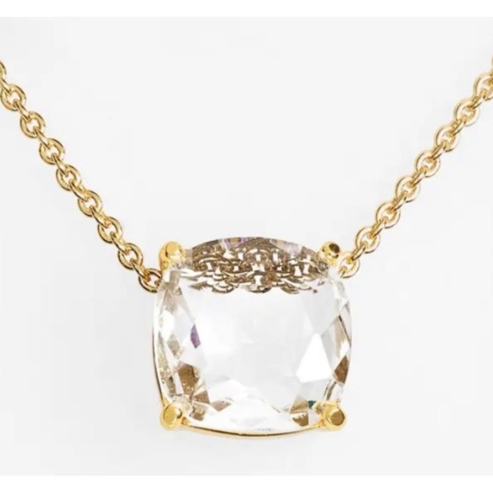 Kate Spade New York Clear Faceted Crystal Pendant Gold Tone Collar Necklace